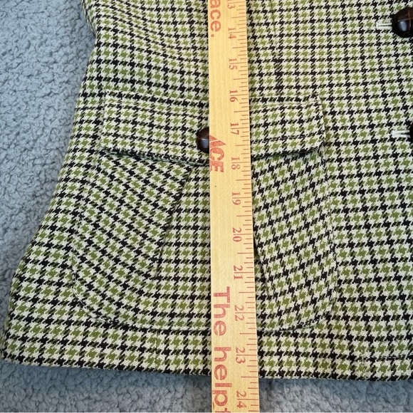 Talbots Blazer Jacket Womens 12 Green Brown Wool Blend Houndstooth Wood Button - Picture 8 of 12